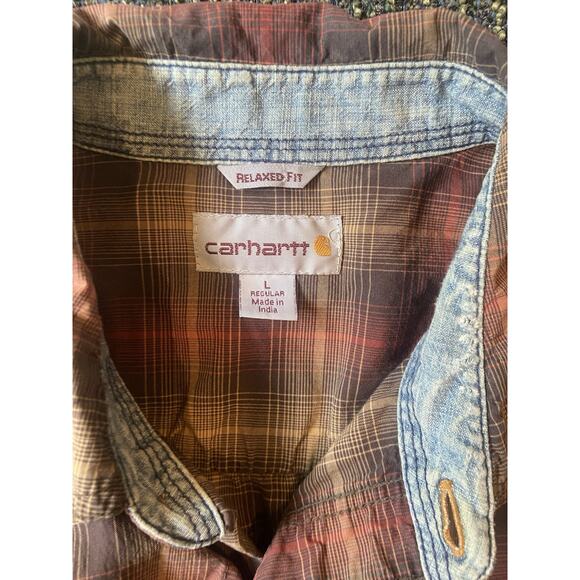 Carhartt Pearl Snap Shirt Mens Large Relaxed Fit Plaid Flannel relaxed fit - Picture 2 of 5